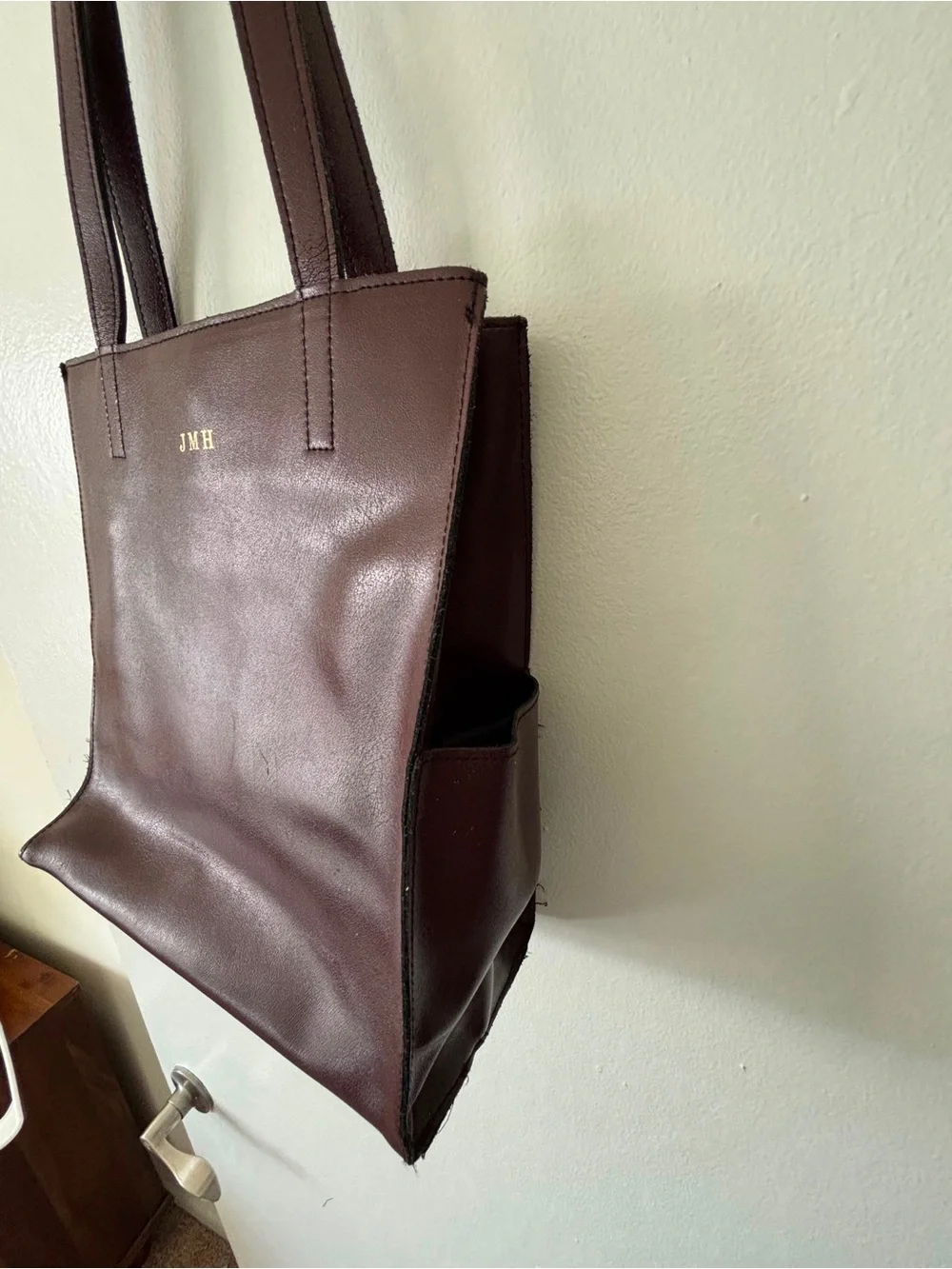 Monogrammed Burgundy Leather Tote Bag - Classic Everyday Shoulder Tote